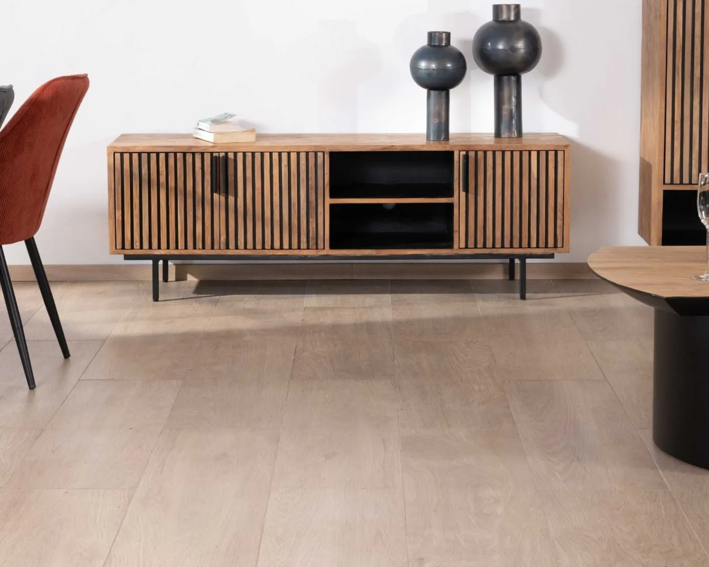 Clearance Meuble TV 3 portes en teck style rétro "Opland" 160 cm Meuble Télé