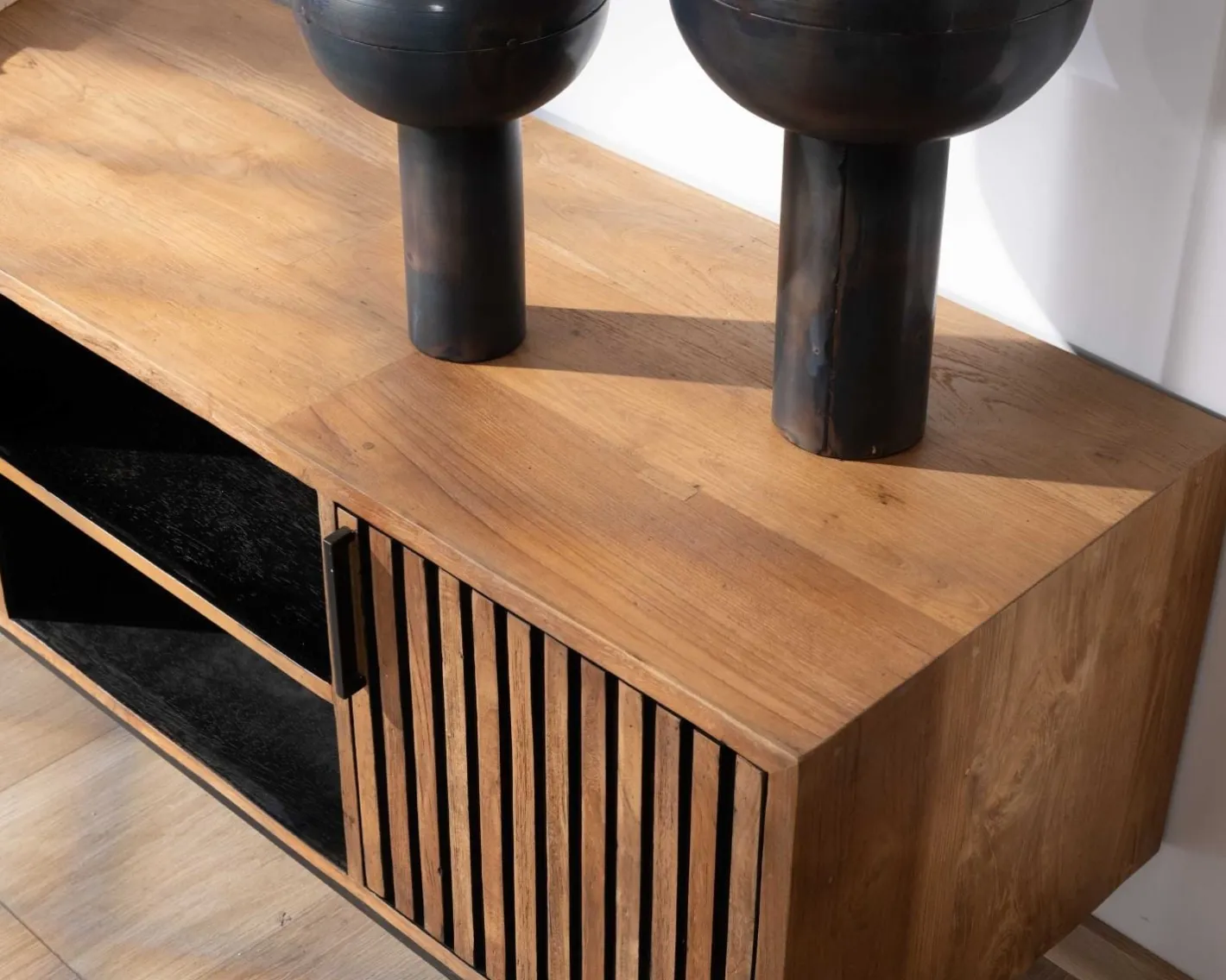 Clearance Meuble TV 3 portes en teck style rétro "Opland" 160 cm Meuble Télé