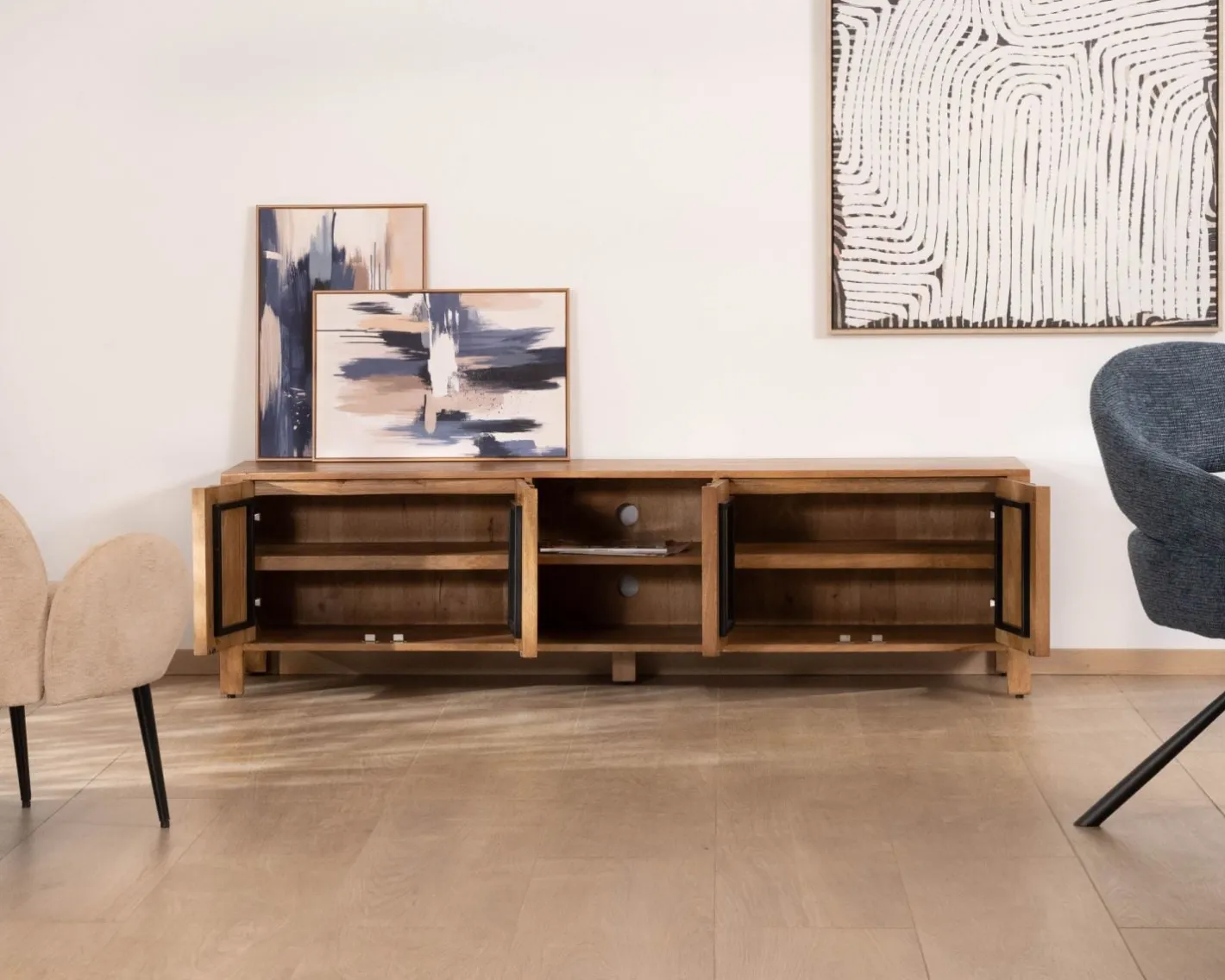 Best Meuble TV rétro-chic en manguier massif naturel 180 cm « Sicaly » Meuble Télé