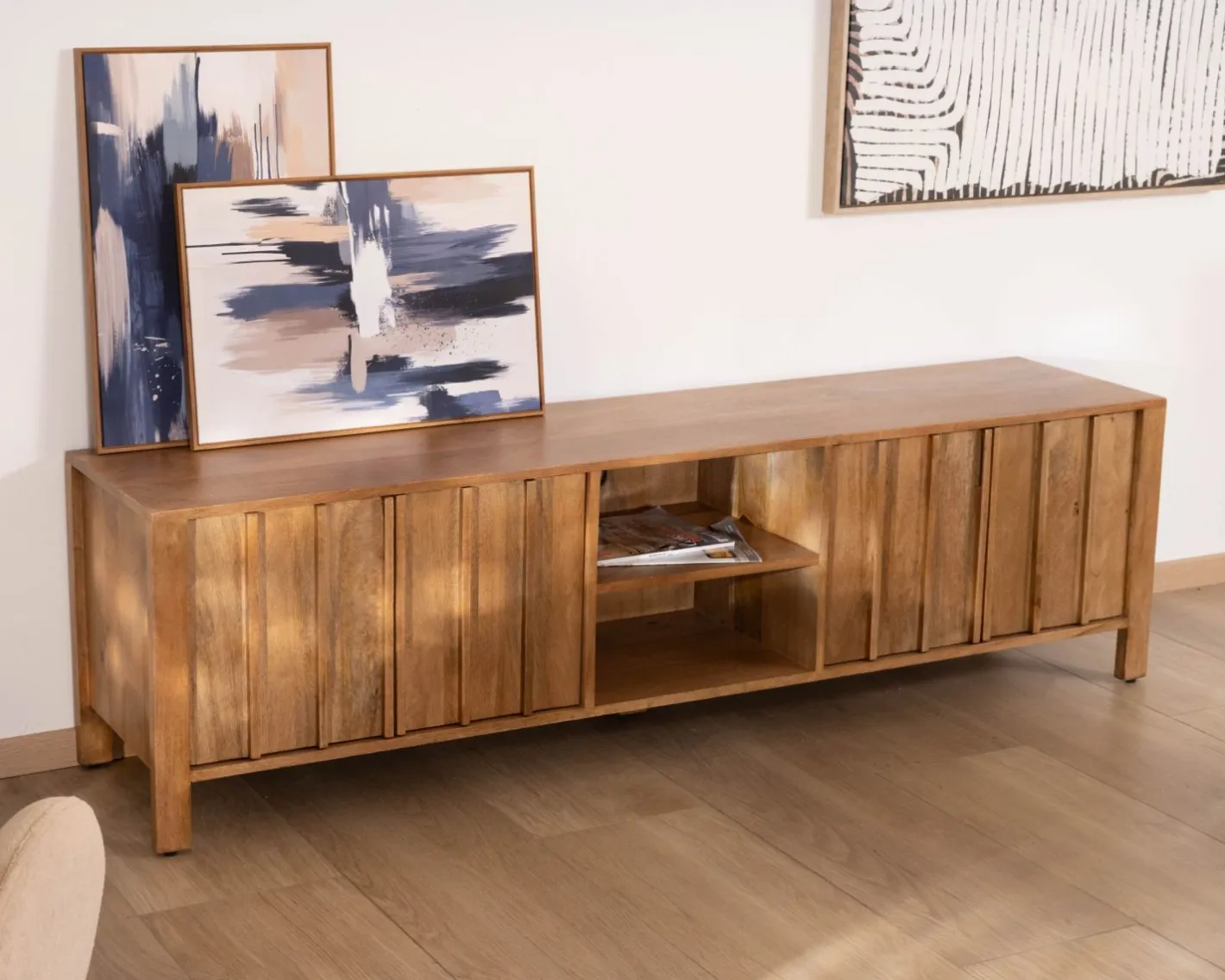 Best Meuble TV rétro-chic en manguier massif naturel 180 cm « Sicaly » Meuble Télé