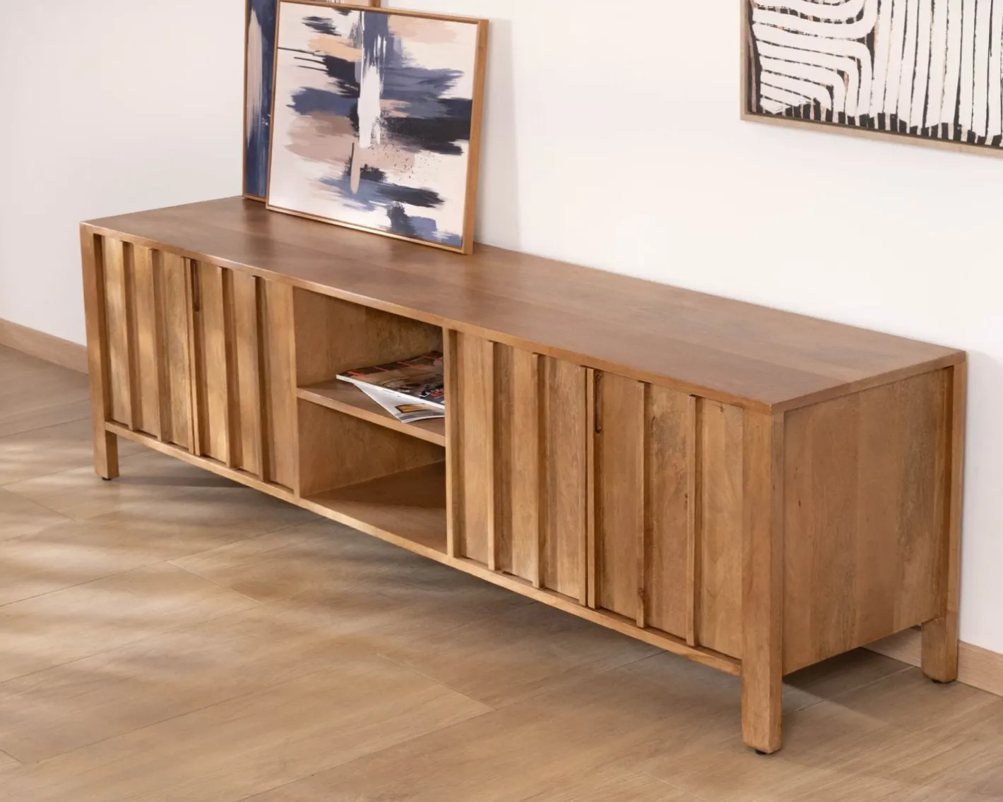 Best Meuble TV rétro-chic en manguier massif naturel 180 cm « Sicaly » Meuble Télé