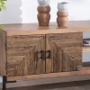 Clearance Meuble TV style ethnique acacia massif et pieds métal "Géonidum" 160cm 3 portes et 2 niches Meuble Télé