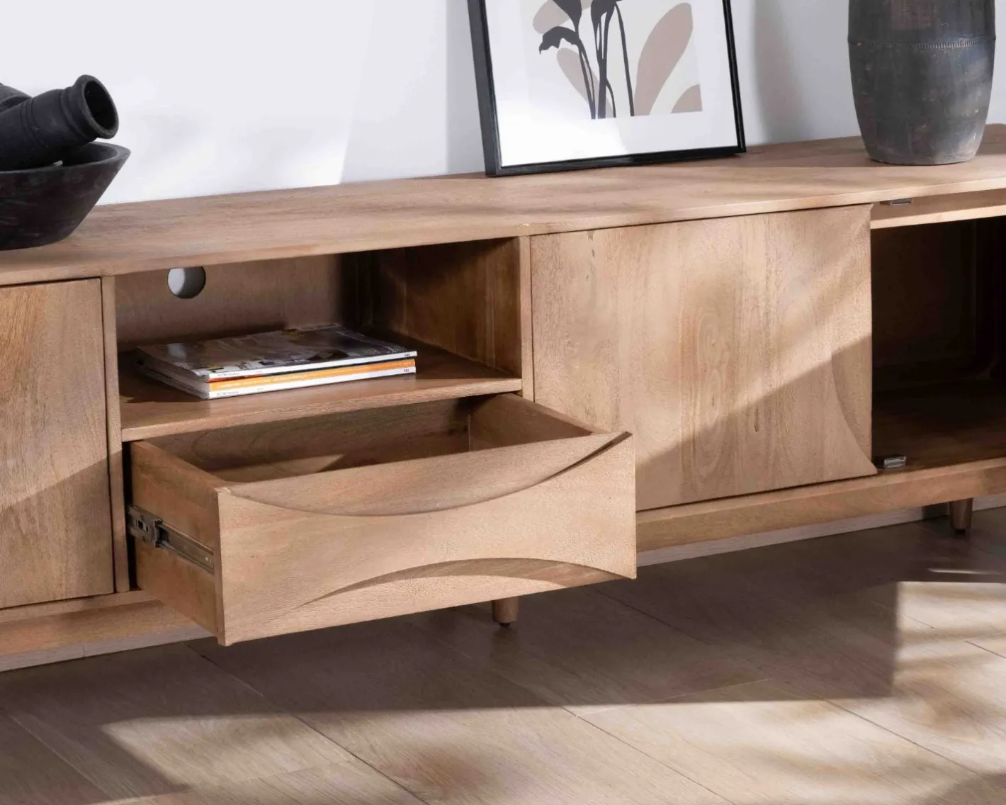 Online Meuble TV XXL 265cm en manguier massif 4 portes et 1 tiroir "Cabure" Meuble Télé