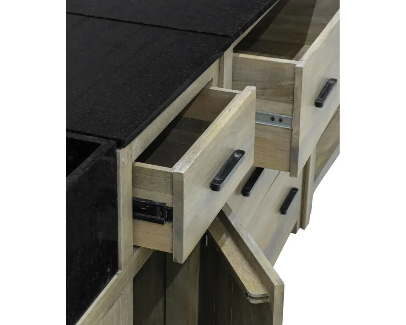 New Meuble évier bois massif et pierre 164 cm "Grand Chef" Eléments De Cuisine