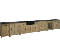 New Meuble évier bois massif et pierre 164 cm "Grand Chef" Eléments De Cuisine