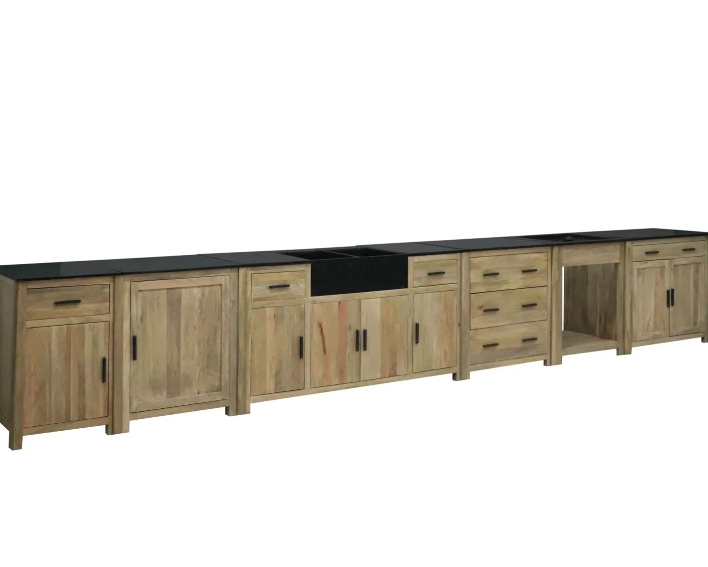 New Meuble évier bois massif et pierre 164 cm "Grand Chef" Eléments De Cuisine