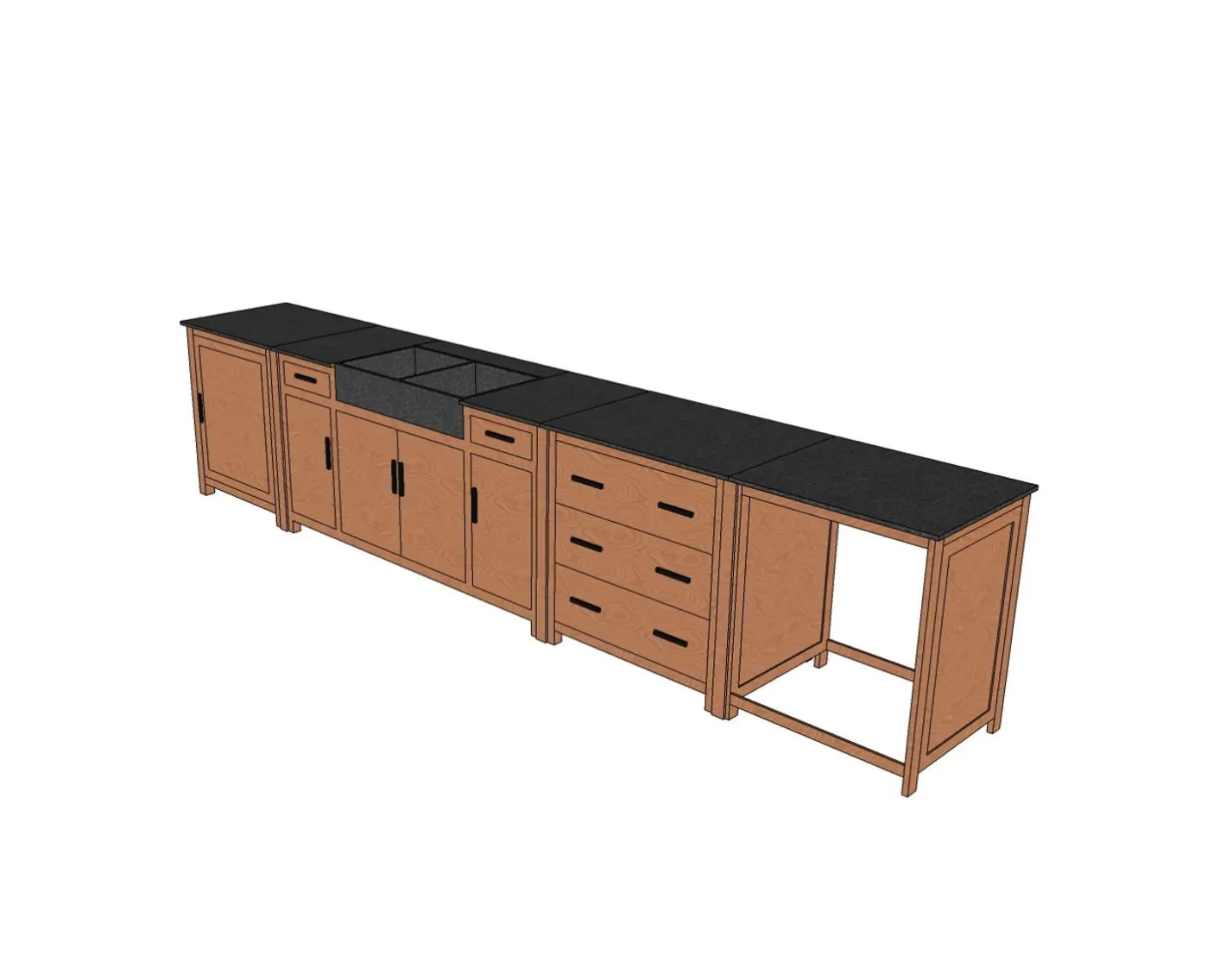 New Meuble évier bois massif et pierre 164 cm "Grand Chef" Eléments De Cuisine
