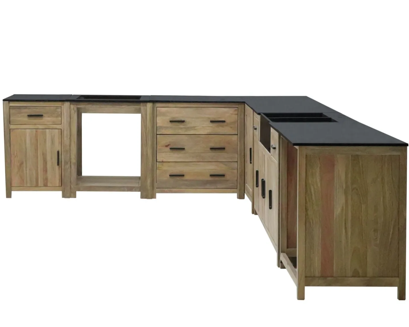 New Meuble évier bois massif et pierre 164 cm "Grand Chef" Eléments De Cuisine