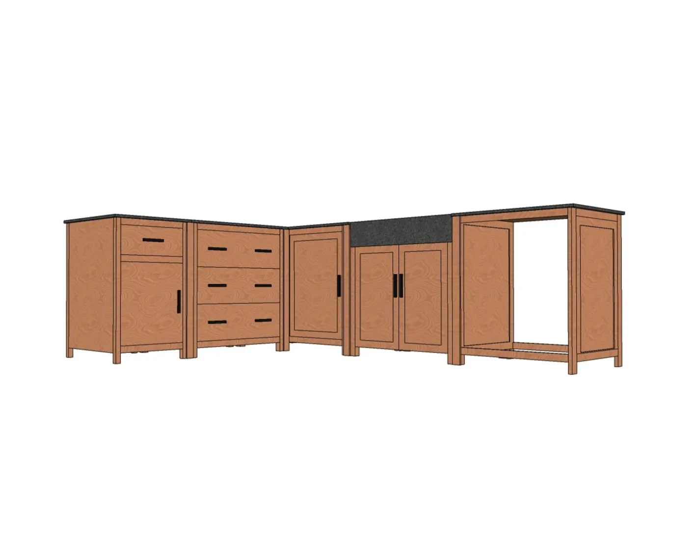 New Meuble évier bois massif et pierre 164 cm "Grand Chef" Eléments De Cuisine
