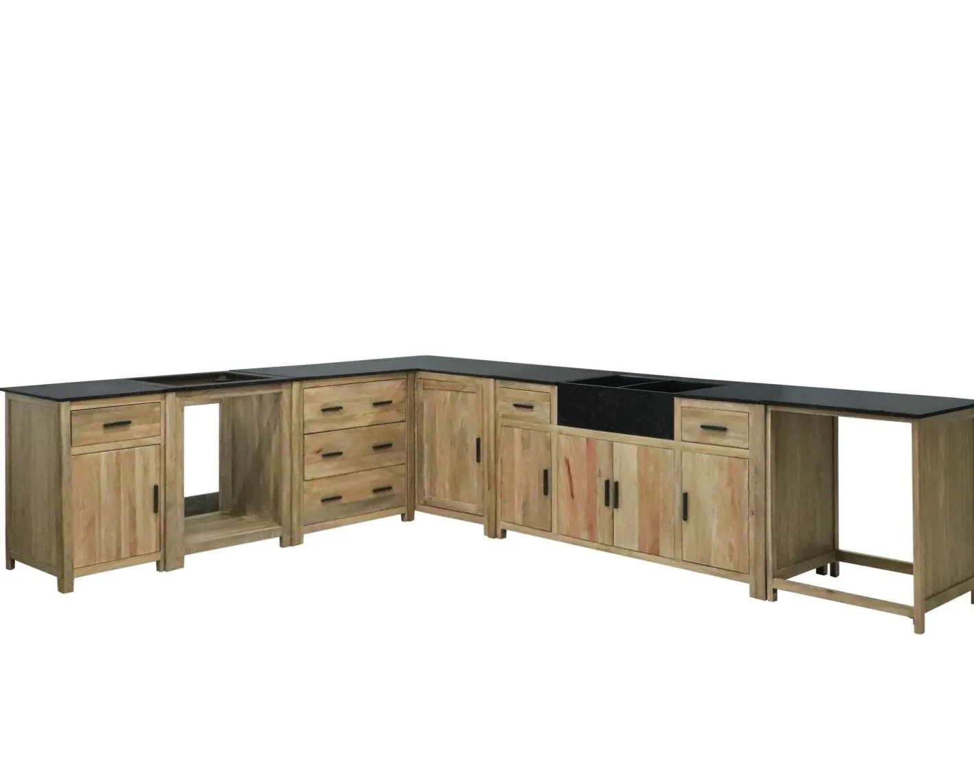 New Meuble évier bois massif et pierre 164 cm "Grand Chef" Eléments De Cuisine