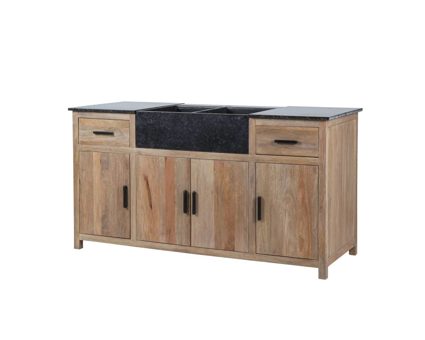 New Meuble évier bois massif et pierre 164 cm "Grand Chef" Eléments De Cuisine