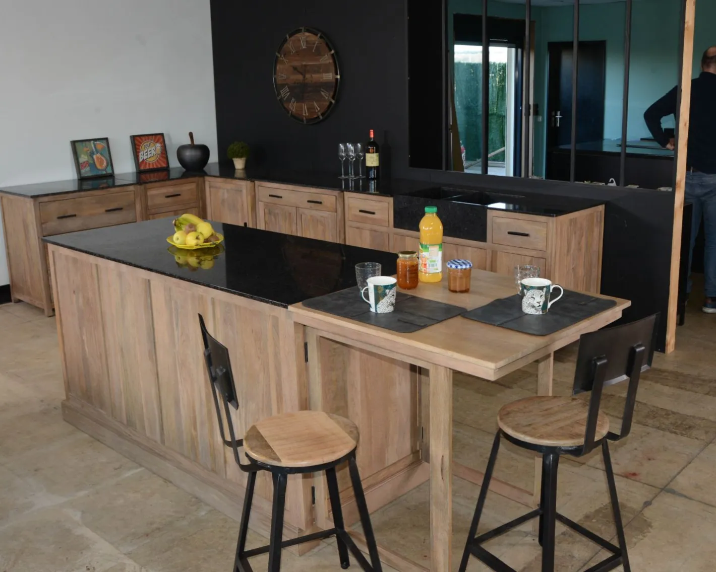 New Meuble évier bois massif et pierre 164 cm "Grand Chef" Eléments De Cuisine