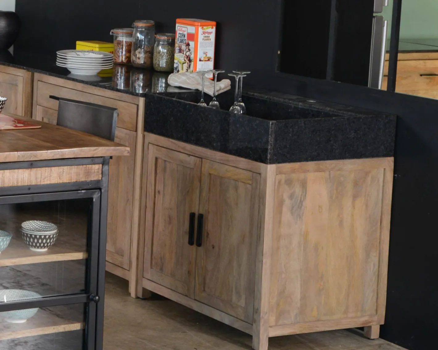 Clearance Meuble évier bois massif 2 portes "Grand Chef" sans bac Eléments De Cuisine