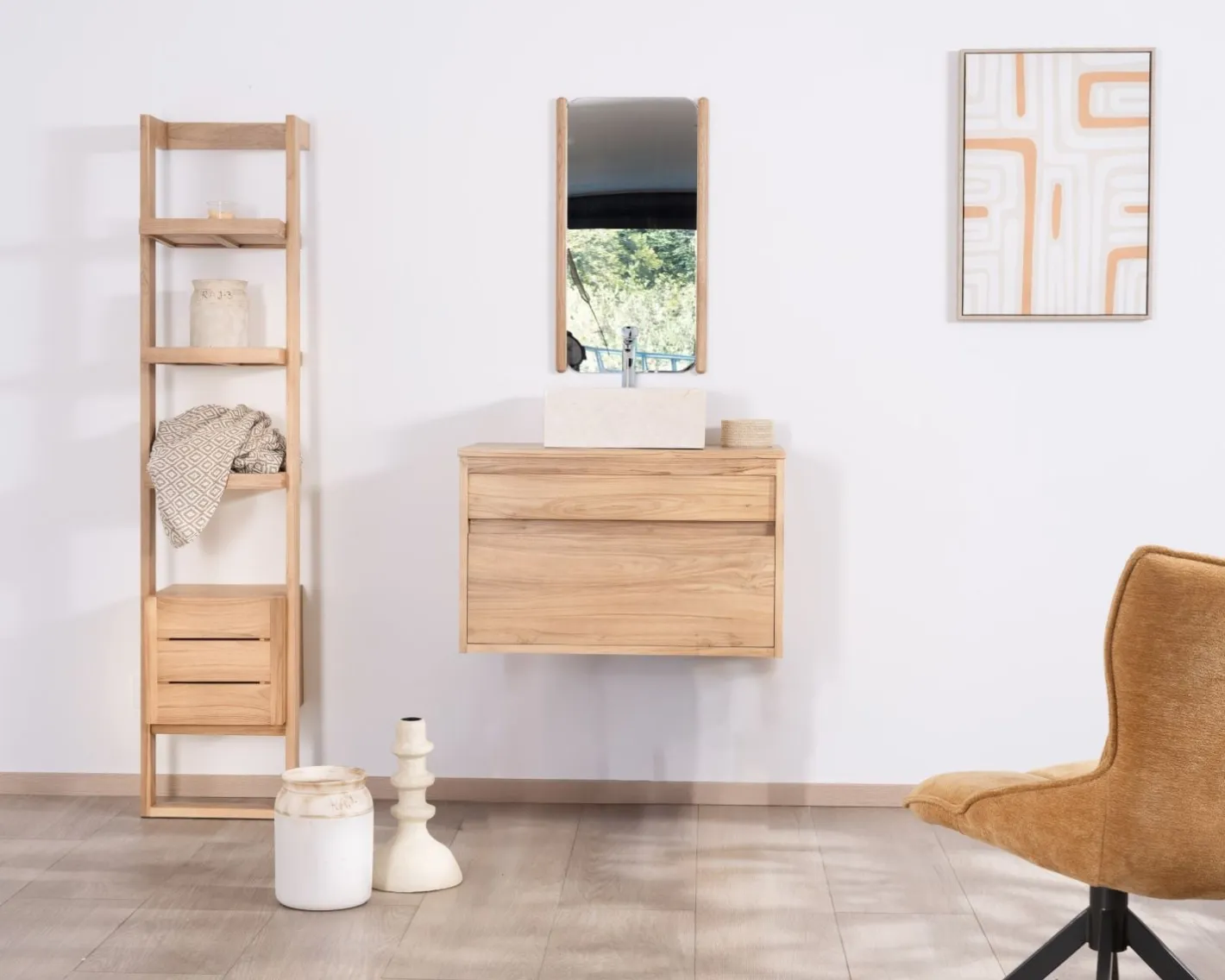 Sale Miroir avec encadrement en chêne huilé design épuré Miroir Et Psyché