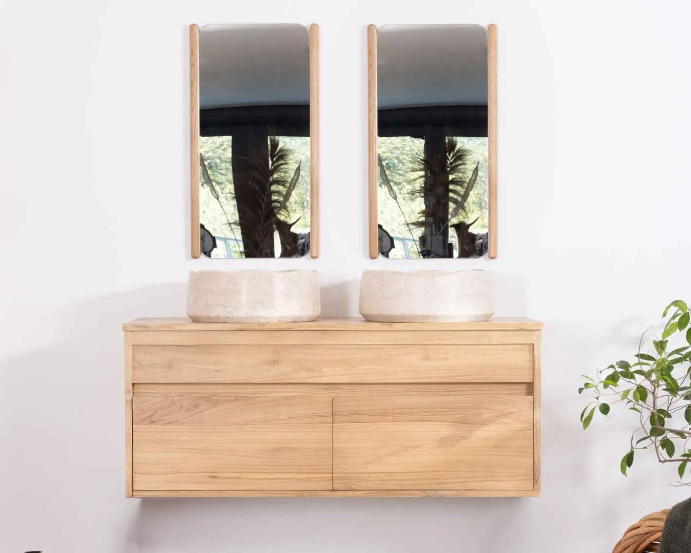 Sale Miroir avec encadrement en chêne huilé design épuré Miroir Et Psyché