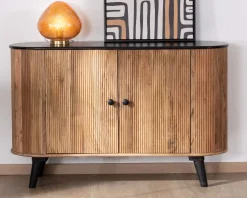 Outlet Petit buffet 2 portes bicolore bois et noir style vintage "Boogie" Rangement|Buffet Et Bahut