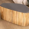 New Petite banquette en bois de teck recyclé et tissu gris "Foster" Banc