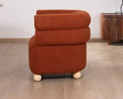 Clearance Petite chauffeuse enveloppante design vintage "Wala" en tissu terracotta Fauteuil