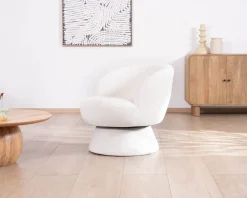 Petite chauffeuse tournante 360° en tissu chenillé blanc "Ladoga" Fauteuil