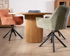 Sale Petite table ronde 130 cm et pied central cannelé style rétro "Winton" Table À Manger Ronde Ou Ovale