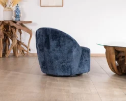 Sale Petit fauteuil d'appoint design épuré en tissu bleu nuit "Marylin" pivotant 360° Fauteuil