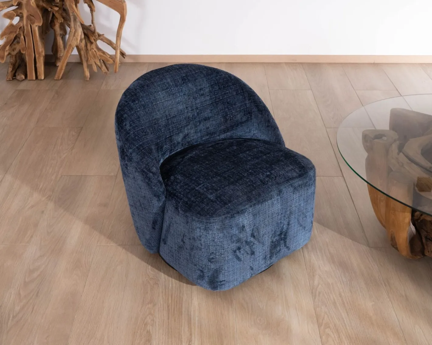 Sale Petit fauteuil d'appoint design épuré en tissu bleu nuit "Marylin" pivotant 360° Fauteuil