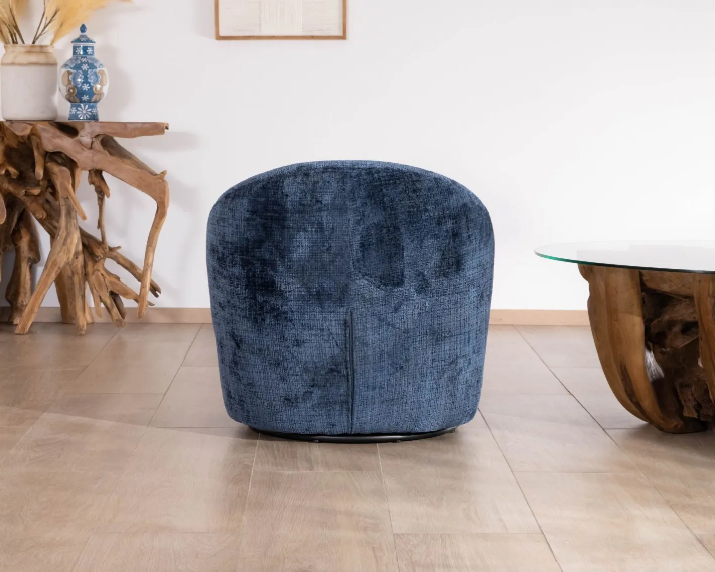 Sale Petit fauteuil d'appoint design épuré en tissu bleu nuit "Marylin" pivotant 360° Fauteuil