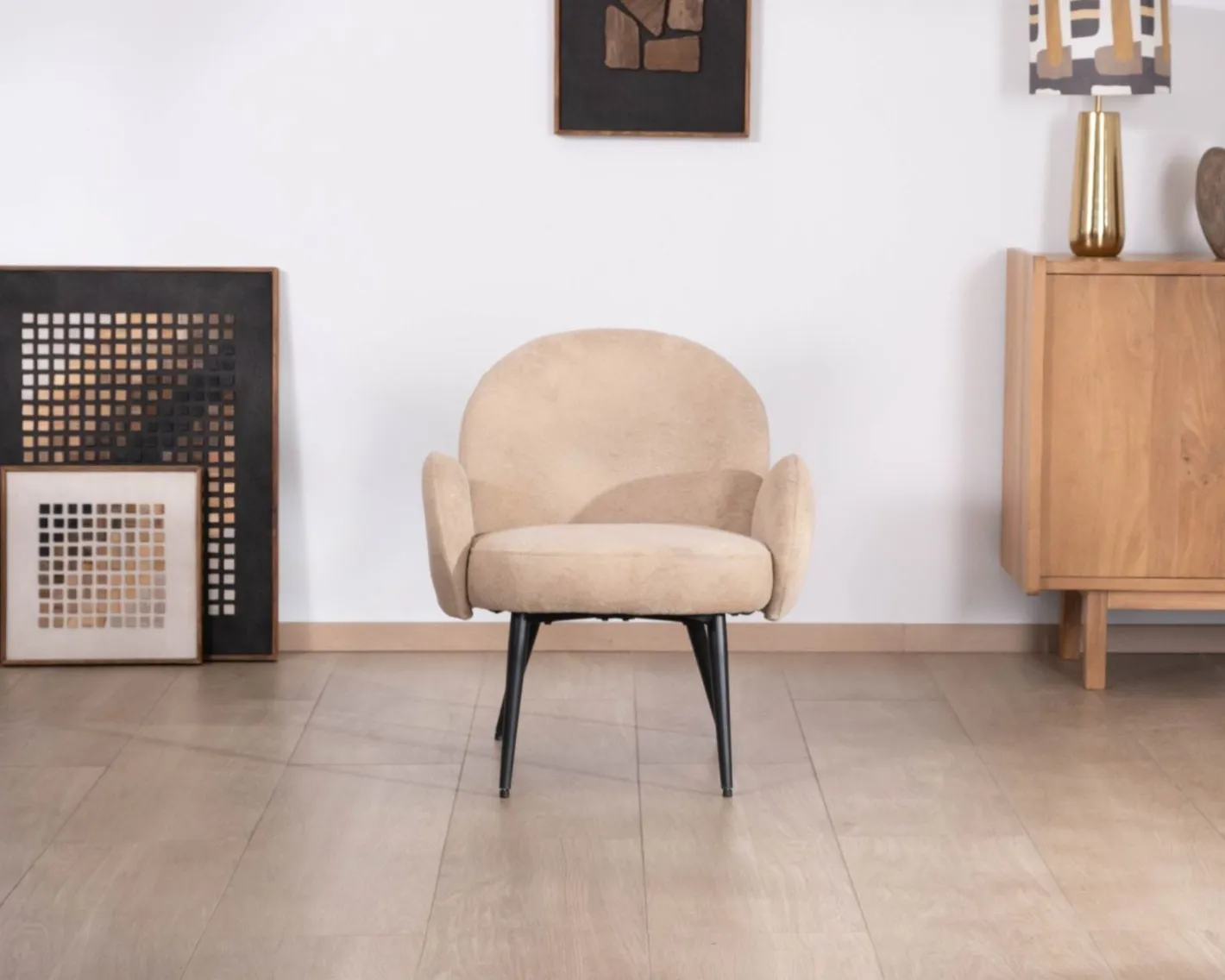 Best Petit fauteuil esprit scandinave en tissu duveteux beige "Luno" Fauteuil