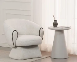 Outlet Petit fauteuil lounge en tissu bouclette blanc cassé