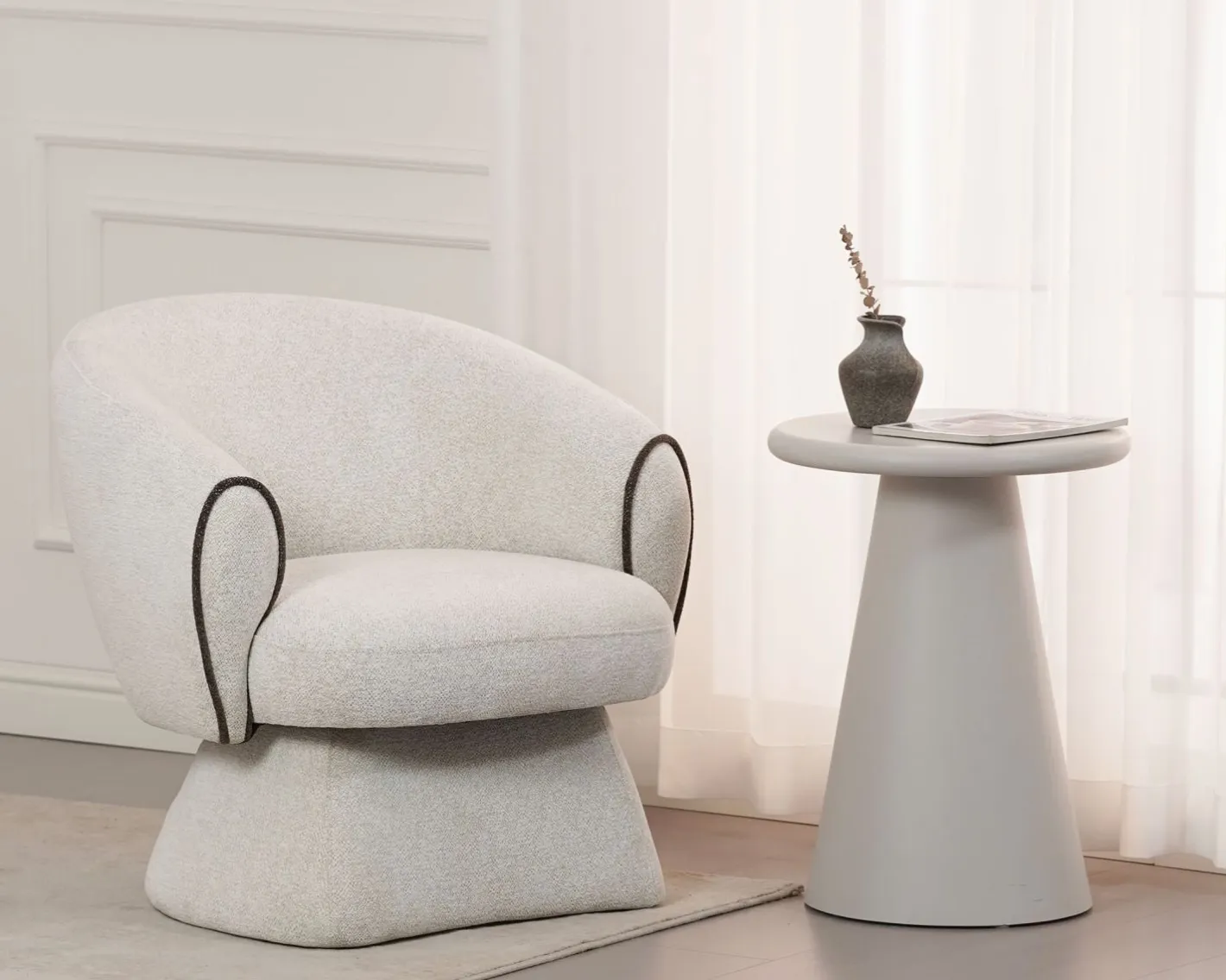 Outlet Petit fauteuil lounge en tissu bouclette blanc cassé "Sweet Culture" design enveloppant Fauteuil