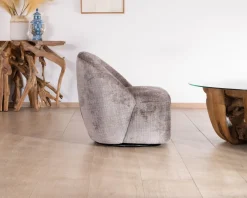 New Petit fauteuil pivotant esprit chauffeuse contemporaine en tissu bouclette gris cendré
