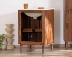 Sale Petit meuble sous vasque en manguier foncé
