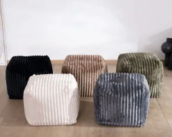 Hot Petit pouf cubique en velours côtelé gris bleuté 