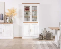 Clearance Petit vaisselier blanc en acacia avec portes vitrées "Trégastel" Vaisselier|Vitrine Et Argentier