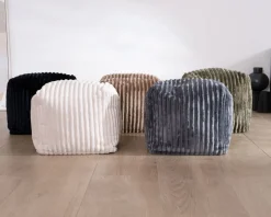 Hot Pouf cubique en velours côtelé kaki "Lizard" Décoration