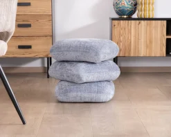 Clearance Pouf design pivotant en tissu tramé bleu glacier à reflets lumineux « Flow » esprit scandinave Décoration
