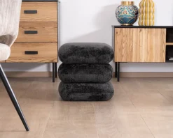 Pouf « Flow » tournant à trois niveaux en tissu tramé gris anthracite au toucher doux Décoration