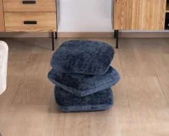 Hot Pouf moderne pivotant « Flow » en tissu tramé bleu nuit finition satinée forme organique Décoration
