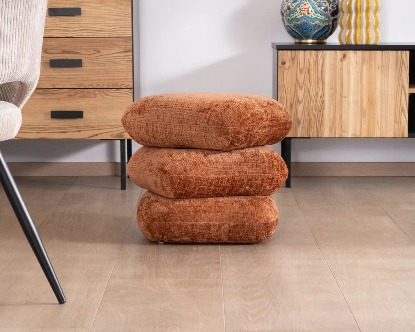 Best Pouf 3 niveaux pivotants design organique en tissu tramé cuivré « Flow » esprit rétro chic Décoration