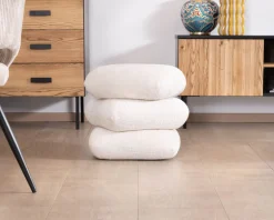 Pouf pivotant « Flow » style contemporain en tissu tramé écru à reflets soyeux Décoration