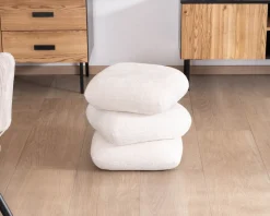 Pouf pivotant « Flow » style contemporain en tissu tramé écru à reflets soyeux Décoration