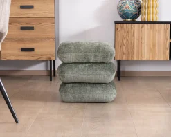 New Pouf tournant esprit zen et contemporain en tissu tramé vert sauge « Flow » Décoration