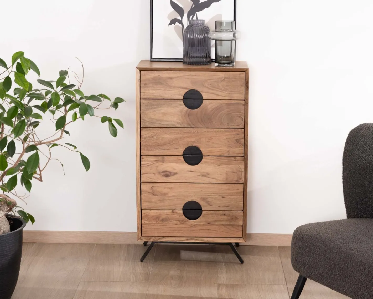Rangement vertical en acacia 6 tiroirs "Spot" Rangement|Commode