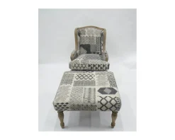 Outlet Repose-pieds gris motif patchwork et pieds en bois naturel "Sofia" Fauteuil Bergère