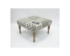 Outlet Repose-pieds gris motif patchwork et pieds en bois naturel