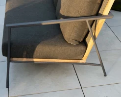 Hot Salon de jardin 3 pièces en aluminium, teck et tissu spécial extérieur gris foncé "Hélios" Canapé De Jardin|Salon De Jardin