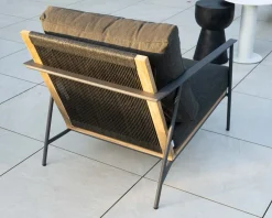 Hot Salon de jardin 3 pièces en aluminium, teck et tissu spécial extérieur gris foncé "Hélios" Canapé De Jardin|Salon De Jardin