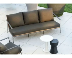 Hot Salon de jardin 3 pièces en aluminium, teck et tissu spécial extérieur gris foncé 