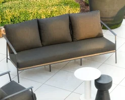 Hot Salon de jardin 3 pièces en aluminium, teck et tissu spécial extérieur gris foncé 