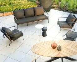 Hot Salon de jardin 3 pièces en aluminium, teck et tissu spécial extérieur gris foncé 